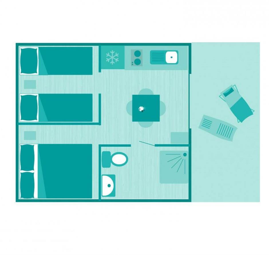 Plan du Tente lodge 4 personnes 2 chambres 