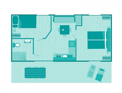 Plan du Mobil-home 4/6 personnes avec 2 chambres et clim accessible PMR