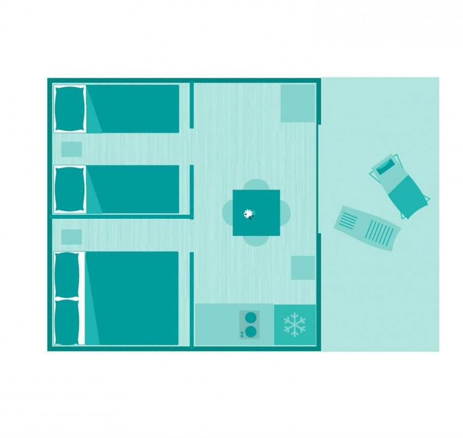 Plan de la Tente lodge 4 pers 2 fleurs 