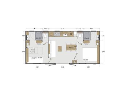 Plan du Cottage 4 personnes 2 chambres 2 salles de bain 4 fleurs