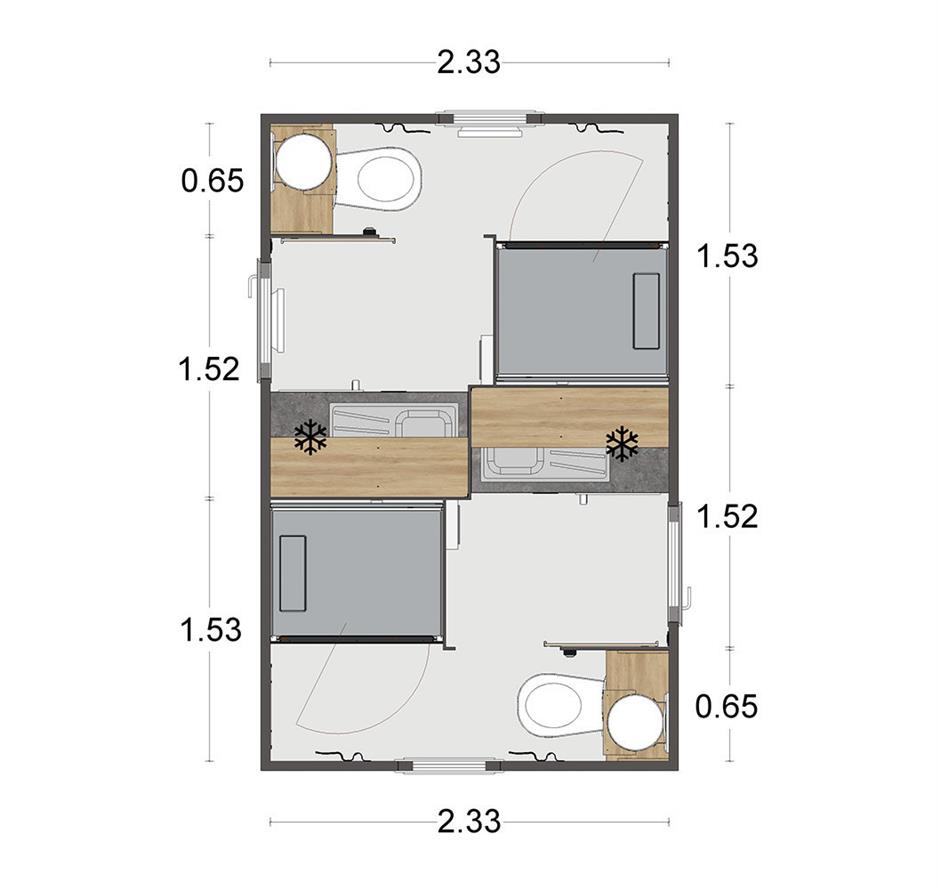 Plan du sanitaire privé de l'emplacement **** au Camping Les Sirènes 