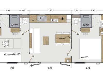 Plan du Cottage 4 personnes 2 chambres 2 salles de bain 4 fleurs