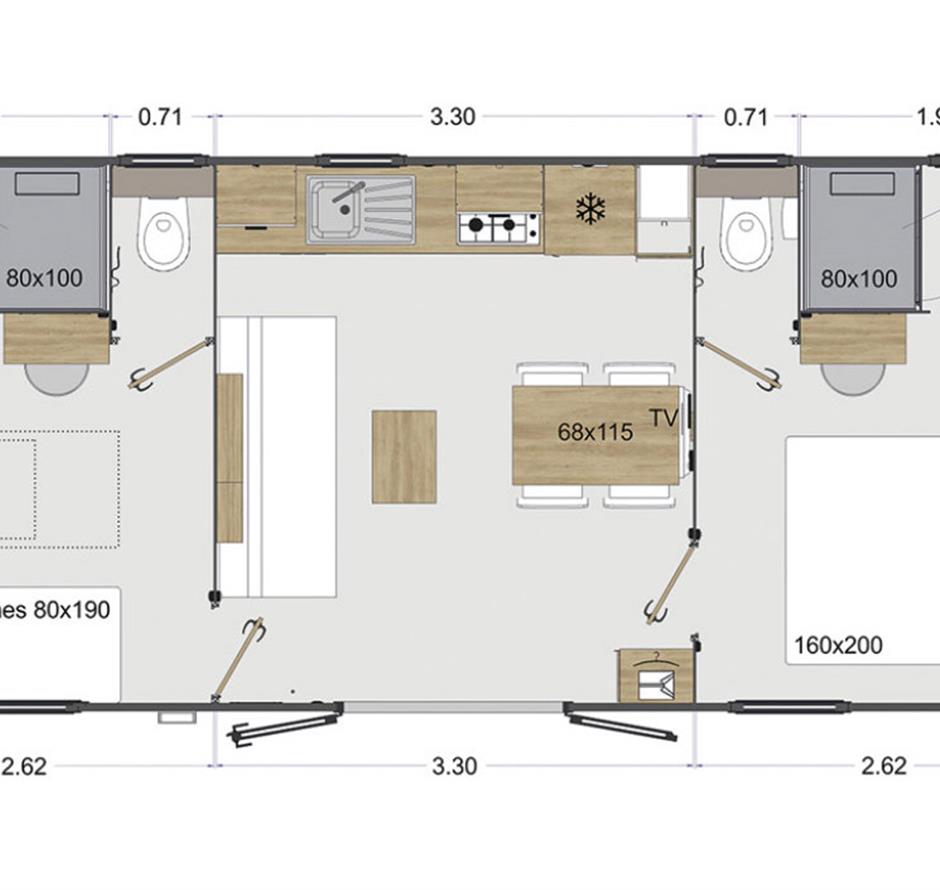 Plan du Cottage 4 personnes 2 chambres 2 salles de bain 4 fleurs 